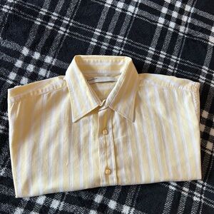 👞🩳Perry Ellis Yellow and White Striped Casual Shirt